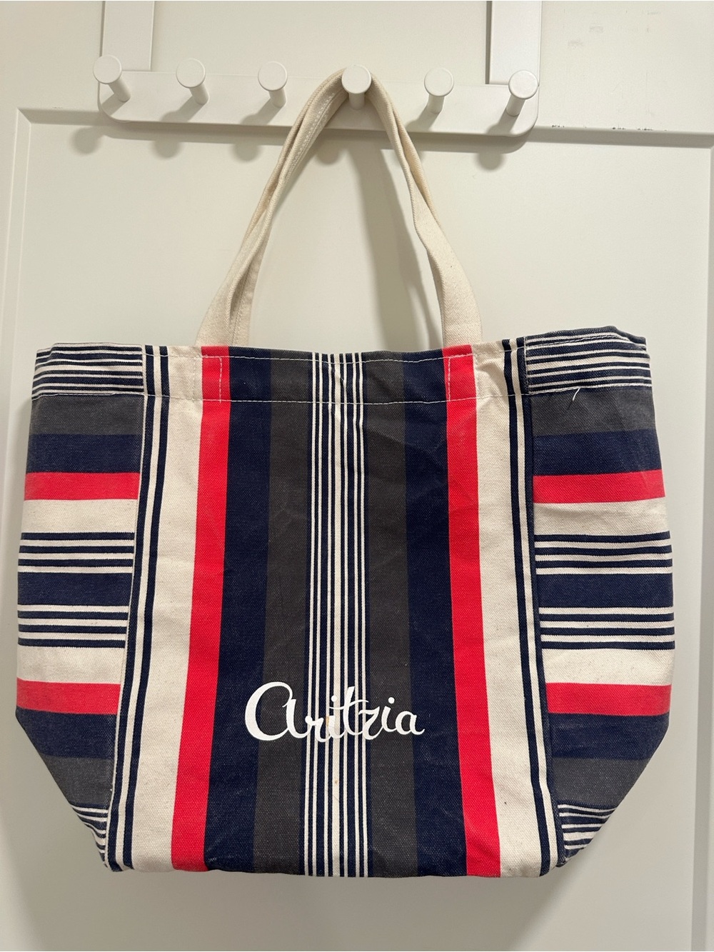 Aritzia Red, Navy & Cream Striped Canvas Tote